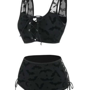 ENSEMBLE BIKINI GOTHIQUE EN MAILLE CHAUVE-SOURIS NOIRE