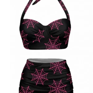 MAILLOT DE BAIN NOIR DOS NU TOILE D'ARAIGNÉE ROSE