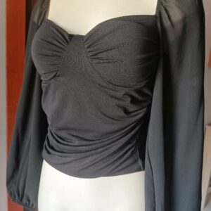 BUSTIER NOIR A MANCHES LONGUE BOUFFANTES