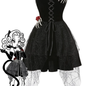 ROBE NOIRE D'HALLOWEEN AVEC DECOR DE MAIN DE SQUELETTE
