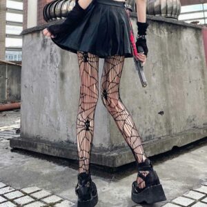 Collants résille noirs gothiques à motif crâne