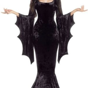 ROBE SIRÈNE EN VELOURS MANCHES CHAUVE-SOURIS