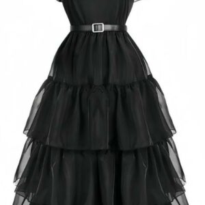 ROBE NOIRE À VOLANTS EN ORGANZA WEDNESDAY