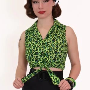 Cravate rétro imprimée Franken-Leopard noire et verte BONSAI KITTEN