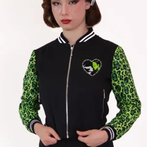 Veste bomber Franken-Leopard noire et verte BONSAI KITTEN